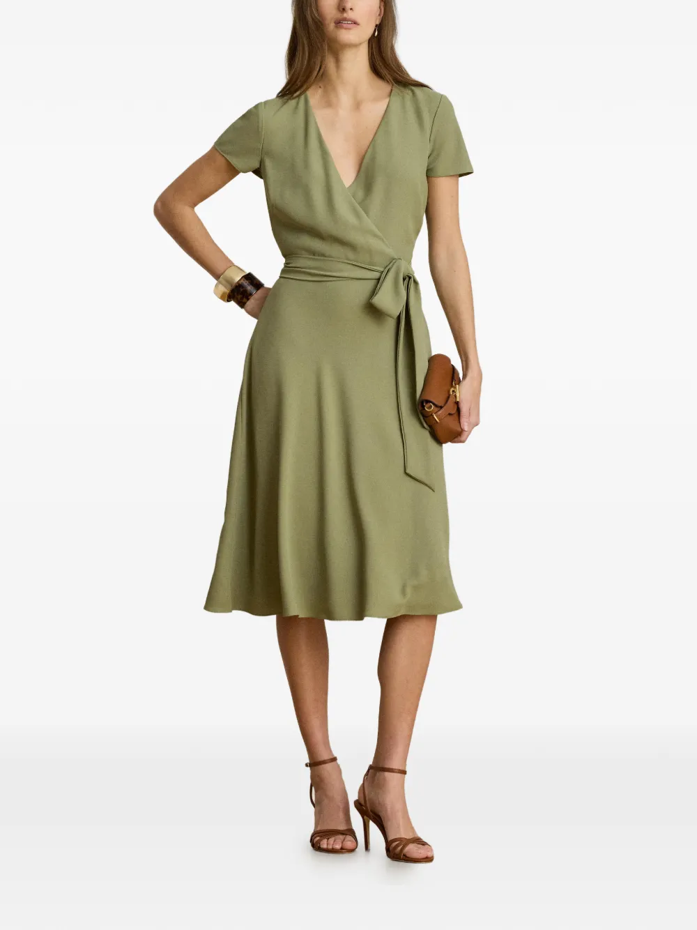 Lauren Ralph Lauren Georgette midi-jurk met ceintuur Groen
