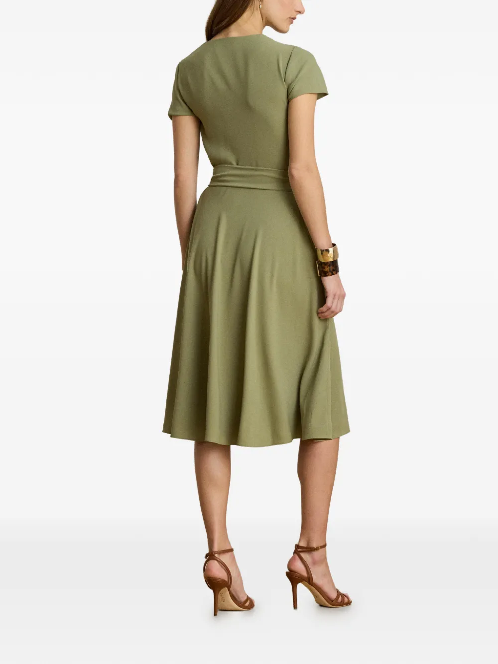 Lauren Ralph Lauren Georgette midi-jurk met ceintuur Groen