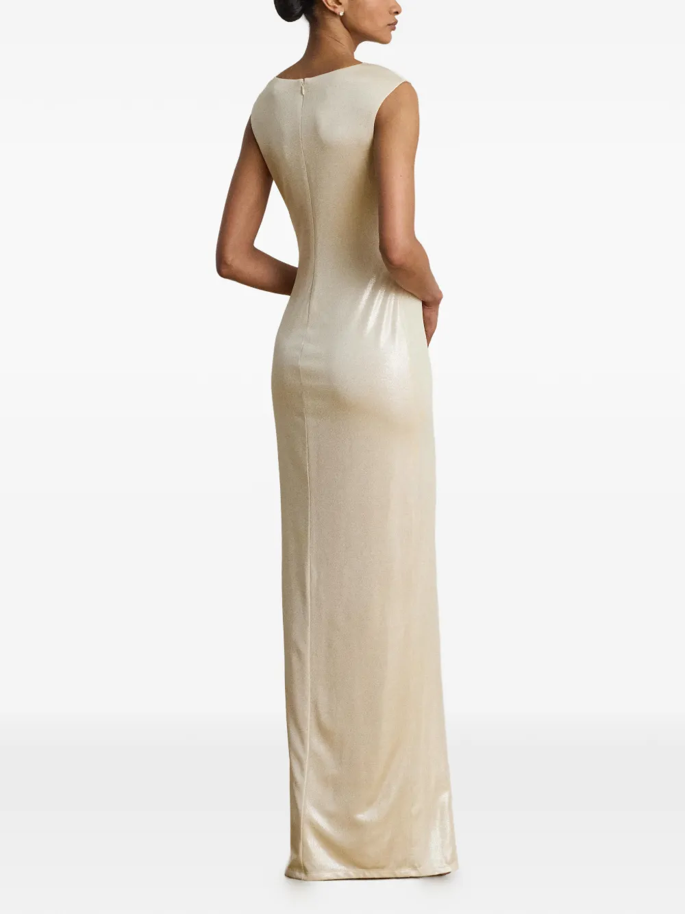 Lauren Ralph Lauren Maxi-jurk met metallic jersey en boothals Beige