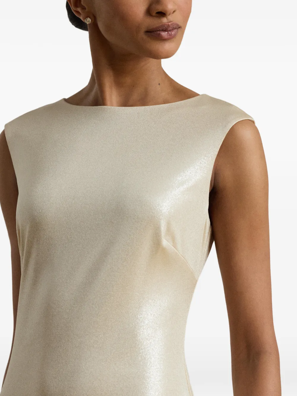 Lauren Ralph Lauren Maxi-jurk met metallic jersey en boothals Beige