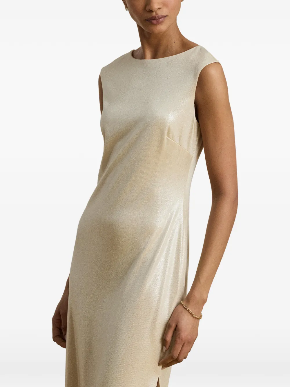 Lauren Ralph Lauren Maxi-jurk met metallic jersey en boothals Beige