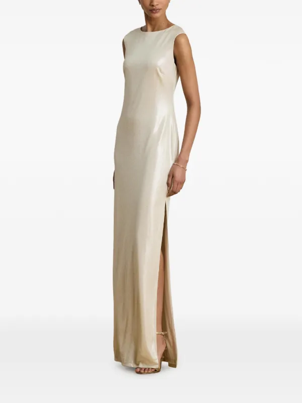 ralph lauren metallic jersey dress Lauren metallic-jersey boat-neck Maxi | Neutrals Smoky Blue (SteelBlue)