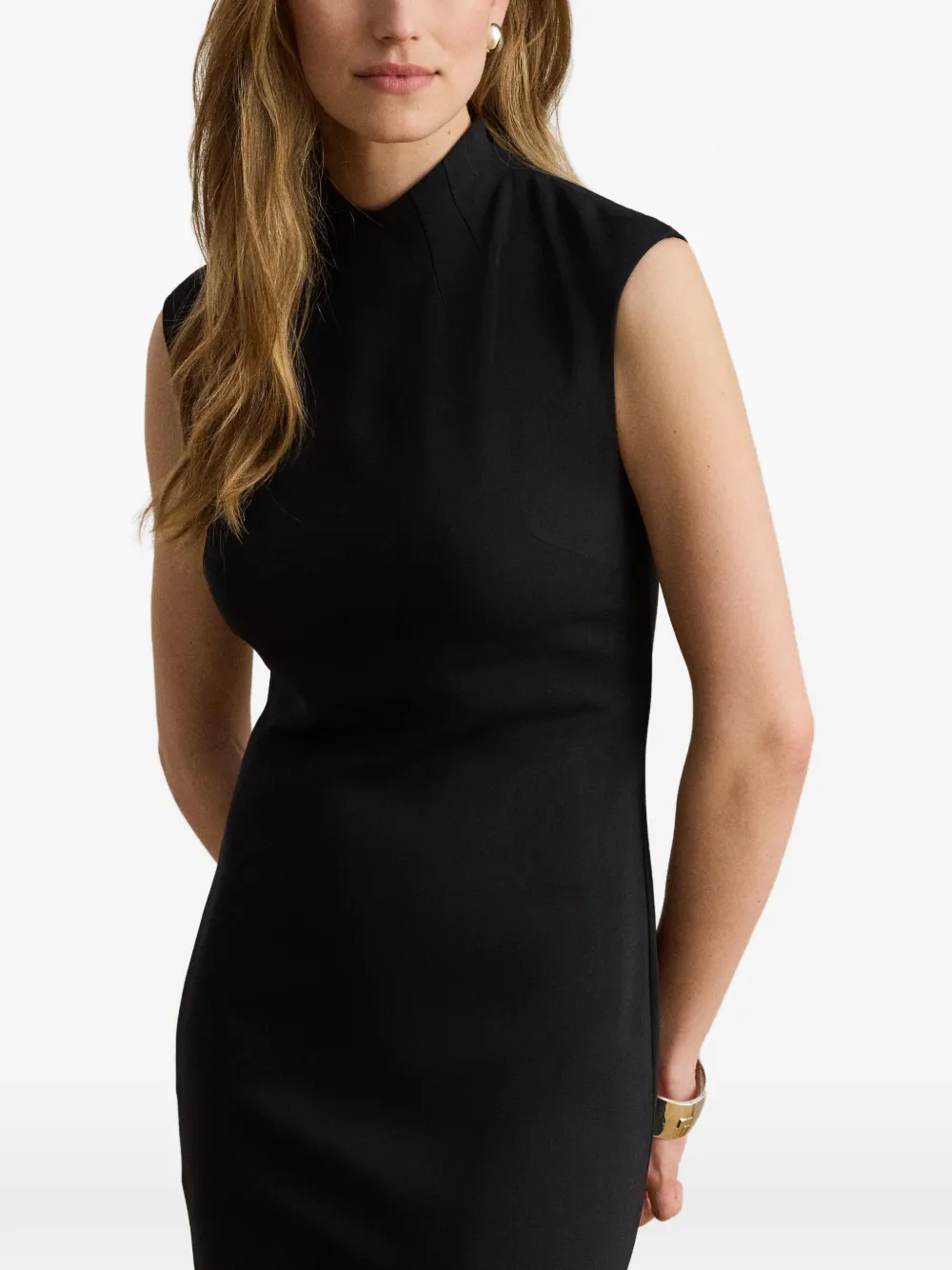 Lauren Ralph Lauren Stretch Cady maxi-avondjurk met col Zwart