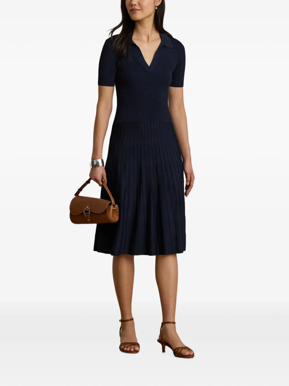 Lauren Ralph Lauren Ribgebreide midi-jurk met korte mouwen Blauw
