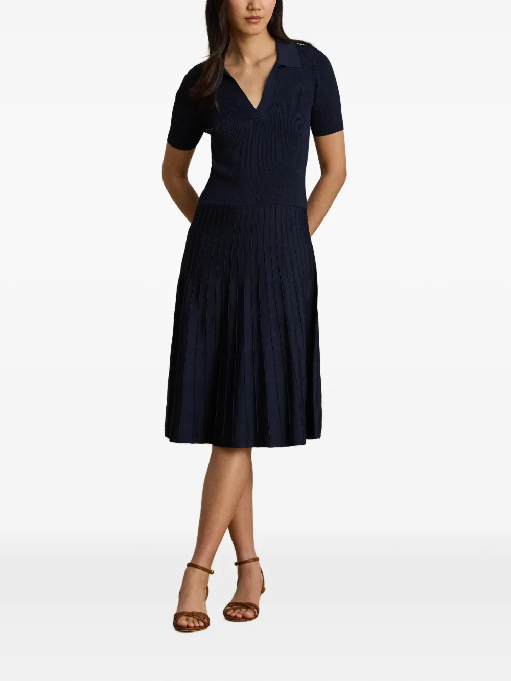 Lauren Ralph Lauren Ribgebreide midi-jurk met korte mouwen Blauw