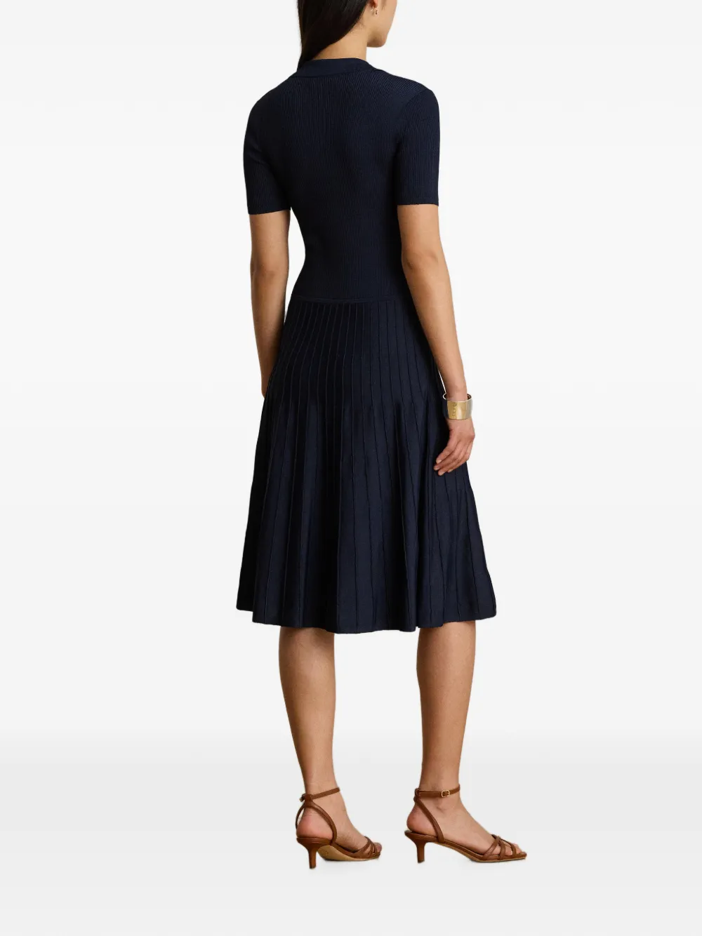 Lauren Ralph Lauren Ribgebreide midi-jurk met korte mouwen Blauw