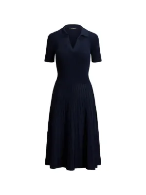 polo collar rib knit midi dress Ralph Lauren Women's Rib-Knit Elbow-Sleeve | Lauren Navy loop-ae-049
