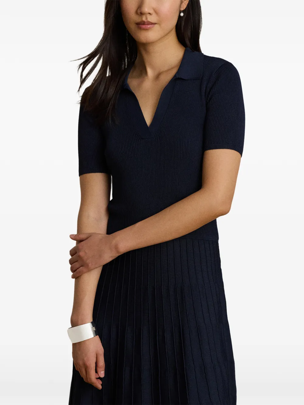 Lauren Ralph Lauren Ribgebreide midi-jurk met korte mouwen Blauw