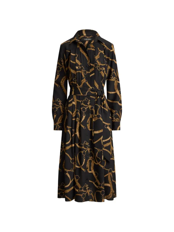 ralph lauren black gold dress Lauren belting-print Pleated Shirt Midi | img_neutrals