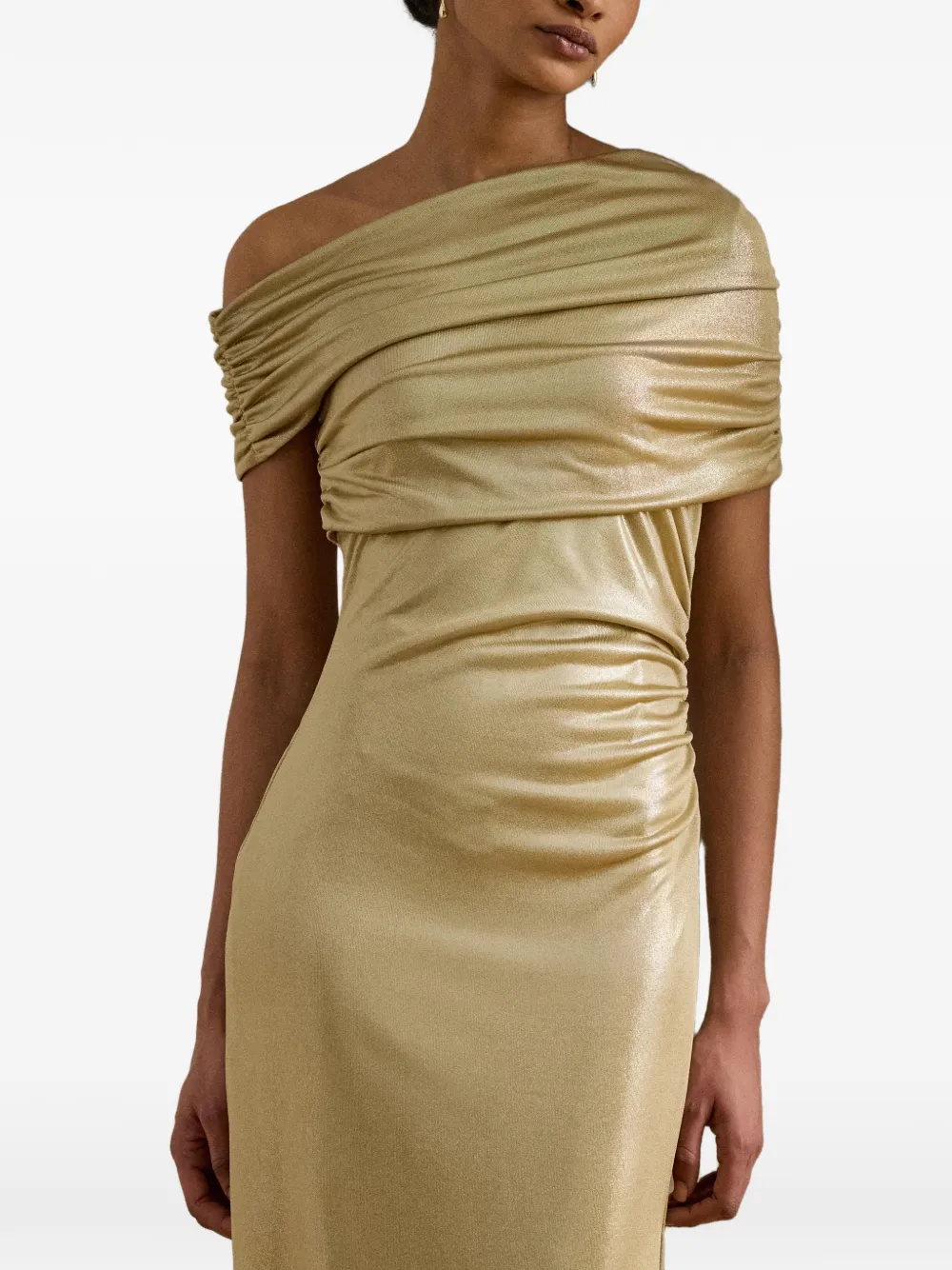 Lauren Ralph Lauren Metallic off-shoulder midi-jurk Goud