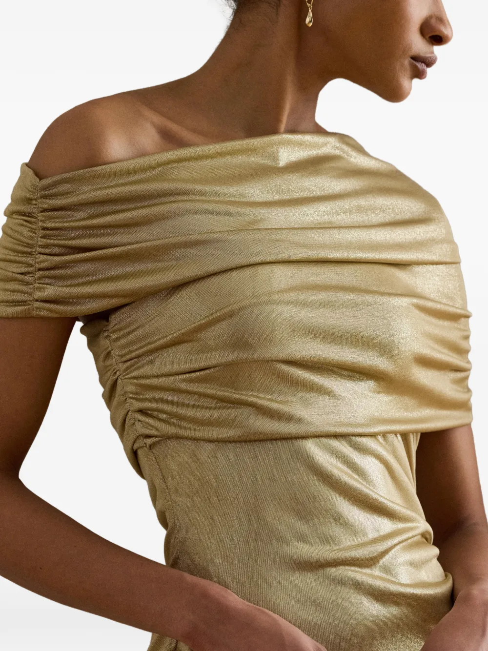 Lauren Ralph Lauren Metallic off-shoulder midi-jurk Goud