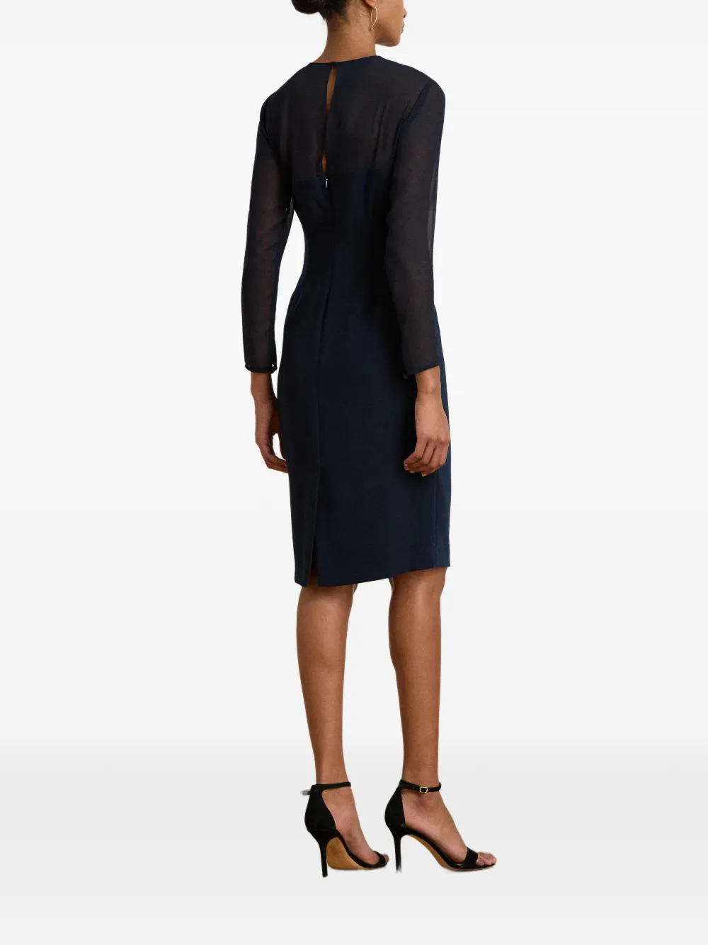 Lauren Ralph Lauren Crêpe maxi-jurk met chiffon-yoke Blauw