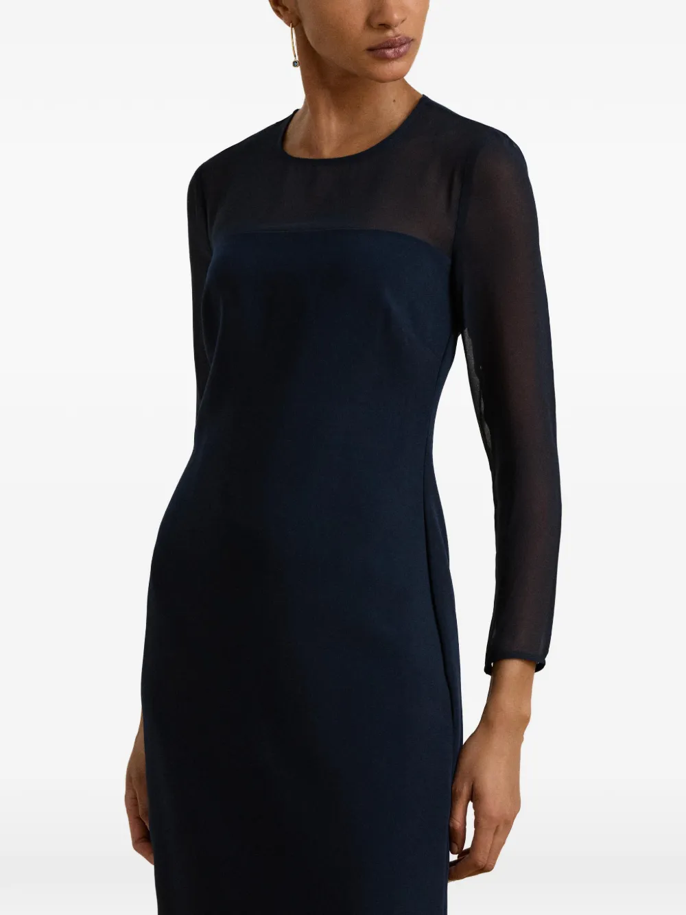 Lauren Ralph Lauren Crêpe maxi-jurk met chiffon-yoke Blauw