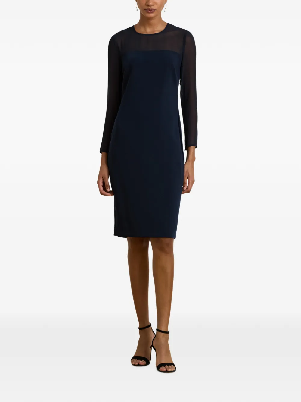 Lauren Ralph Lauren Crêpe maxi-jurk met chiffon-yoke Blauw