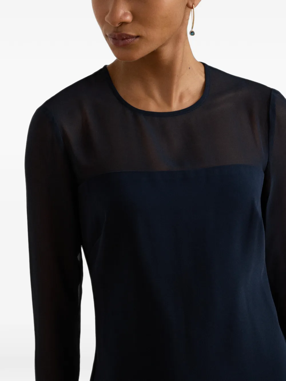 Lauren Ralph Lauren Crêpe maxi-jurk met chiffon-yoke Blauw