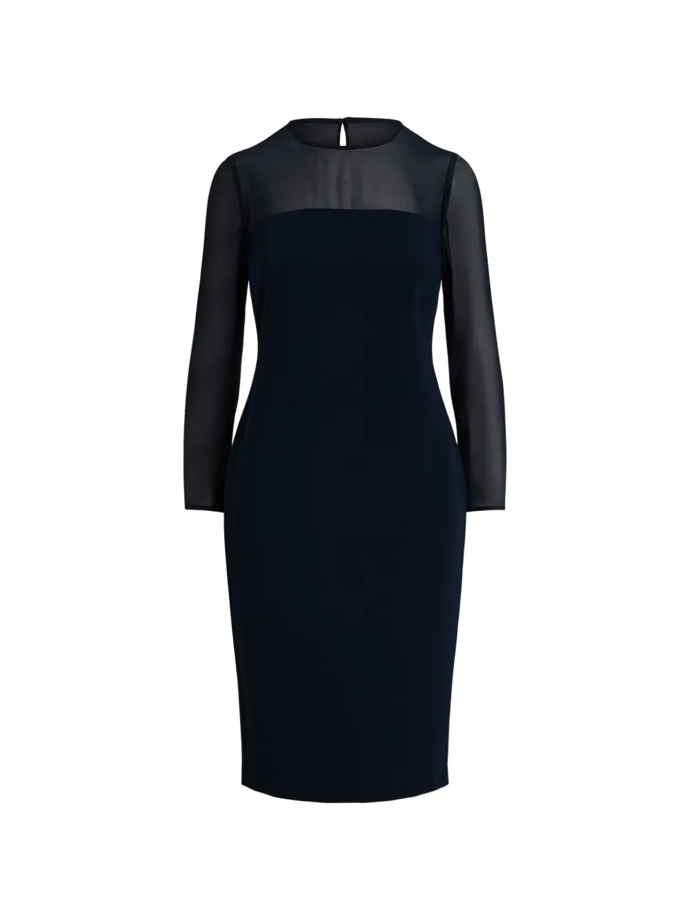 Lauren Ralph Lauren robe longue en crêpe à empiècement en chiffon - Bleu Lauren Ralph Lauren robe longue en crêpe à empiècement en chiffon - Bleu