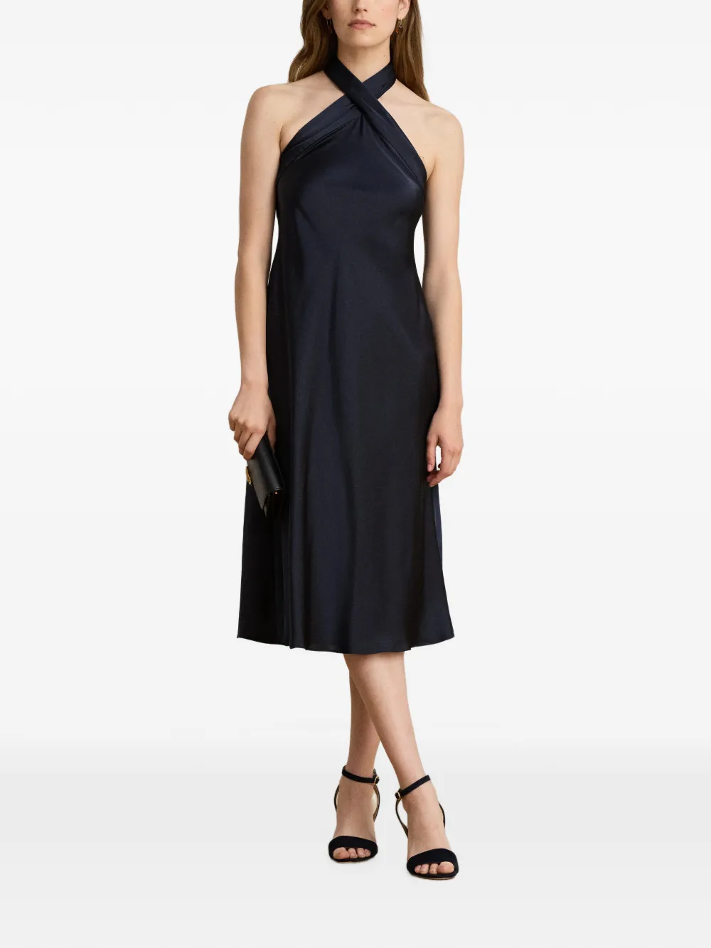 Lauren Ralph Lauren Gestrikte midi-jurk met halternek Blauw