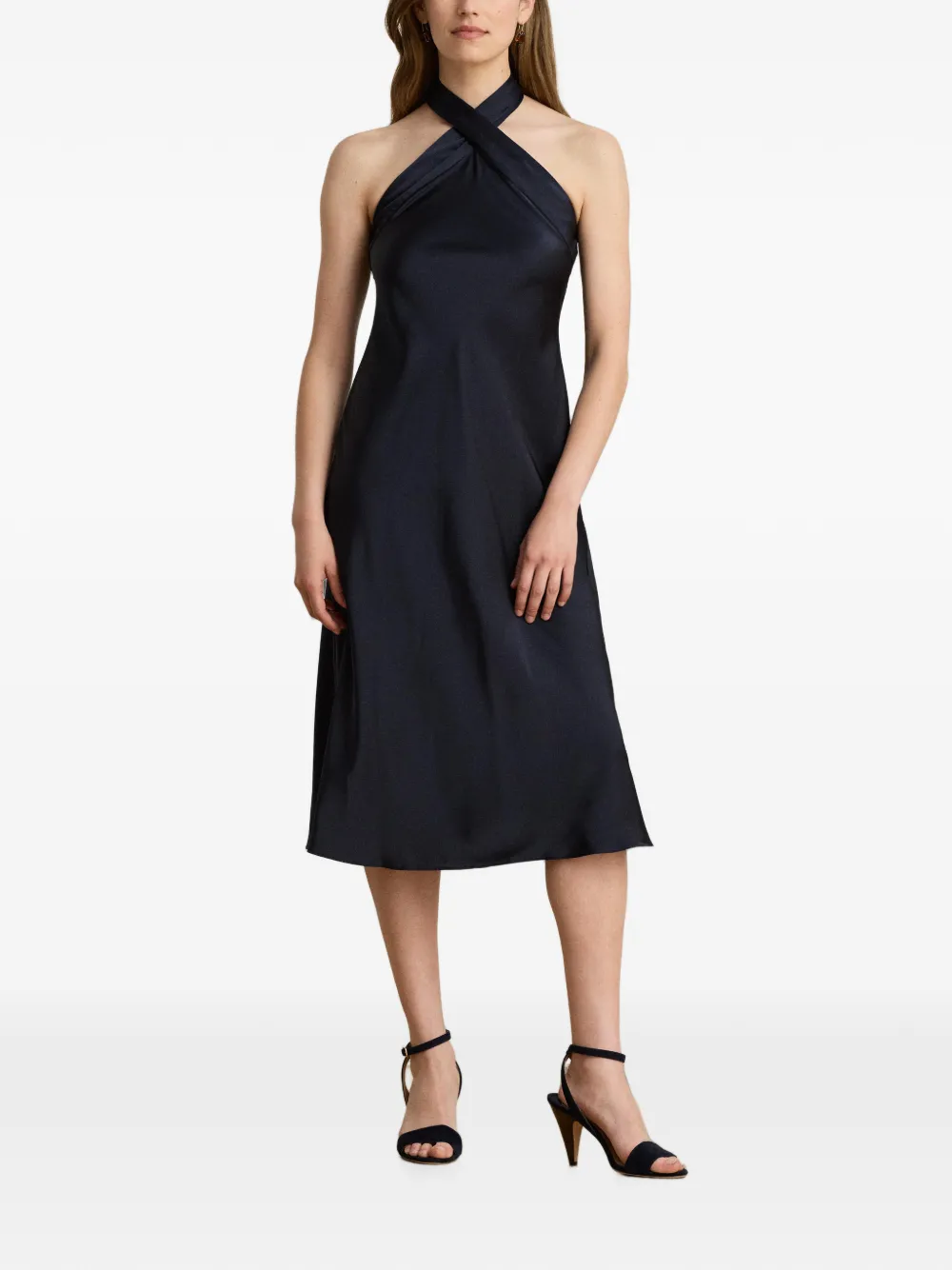 Lauren Ralph Lauren Gestrikte midi-jurk met halternek Blauw