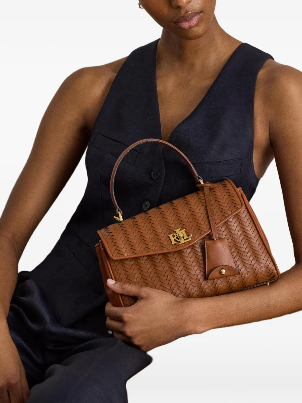 Lauren Ralph Lauren Kleine Farrah leren shopper Bruin