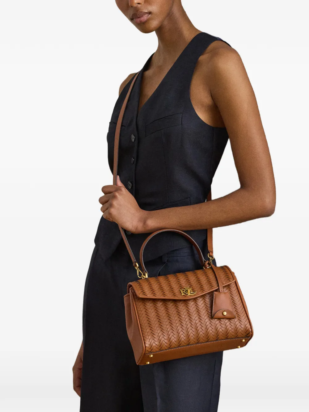 Lauren Ralph Lauren Kleine Farrah leren shopper Bruin