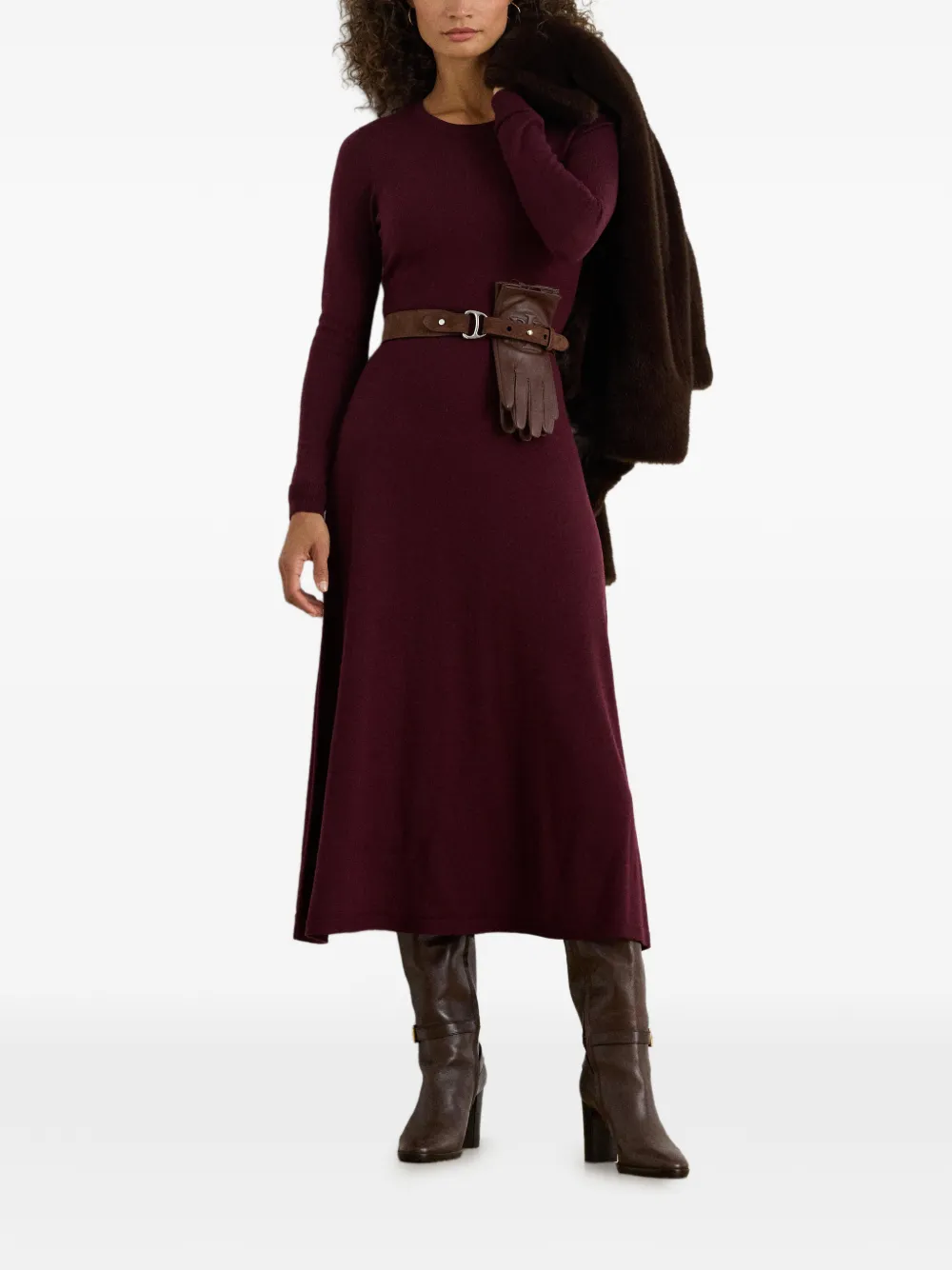 Lauren Ralph Lauren Wollen sweater midi-jurk met A-lijn Paars