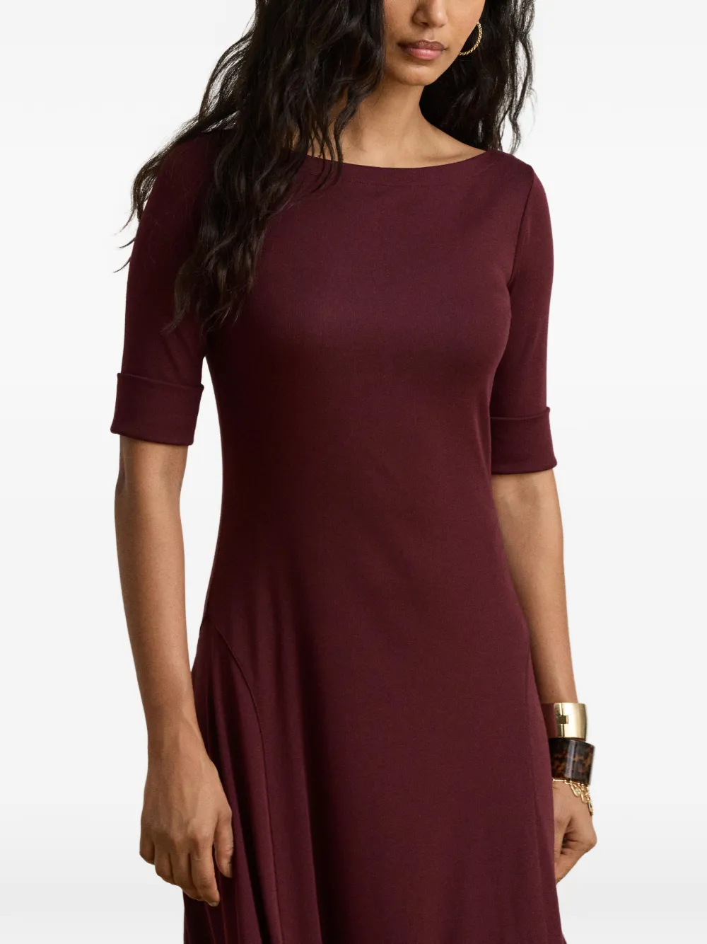 Lauren Ralph Lauren Ribgebreide midi-jurk met boothals Rood