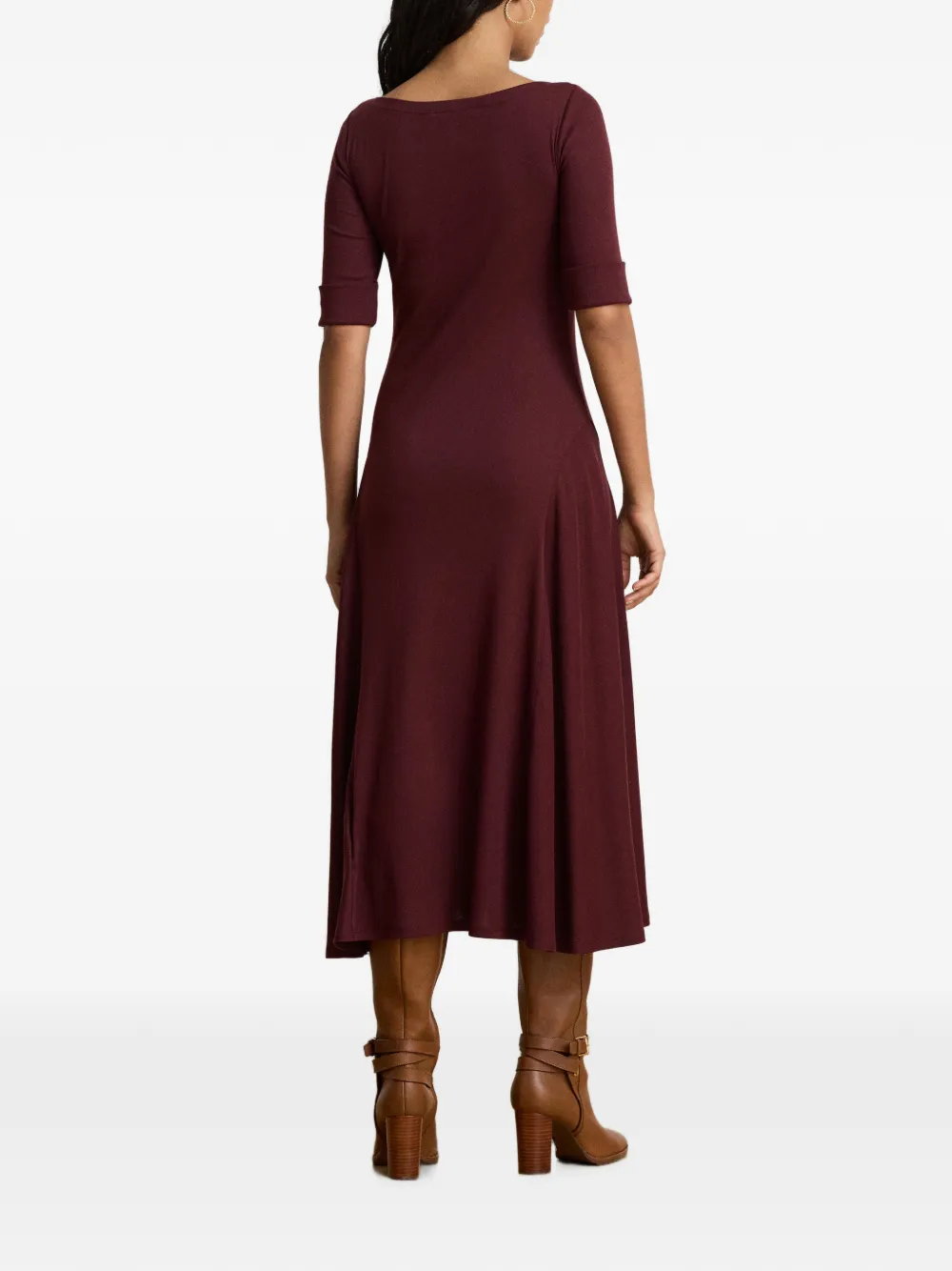 Lauren Ralph Lauren Ribgebreide midi-jurk met boothals Rood