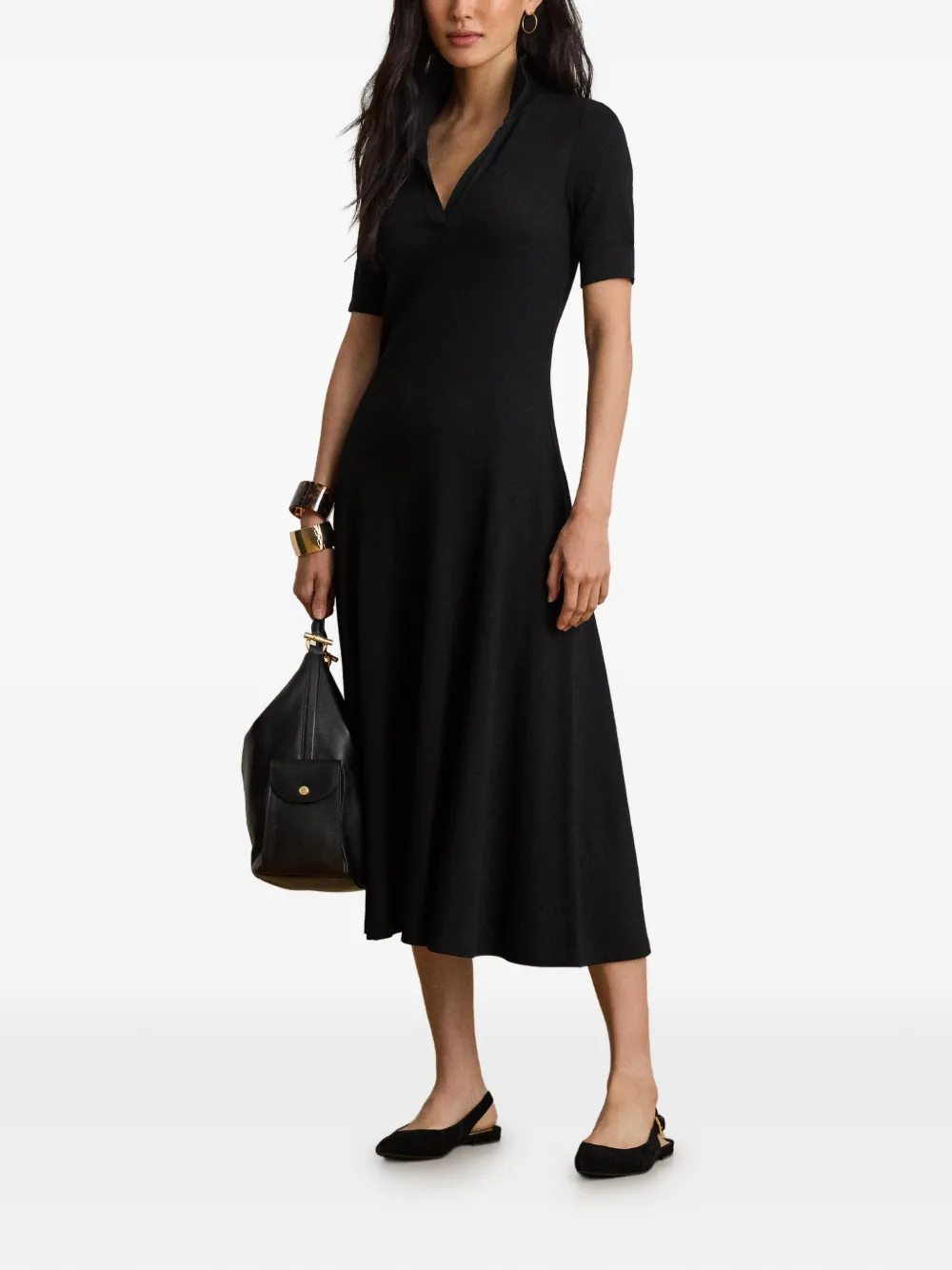 Lauren Ralph Lauren Ribgebreide midi-jurk Zwart