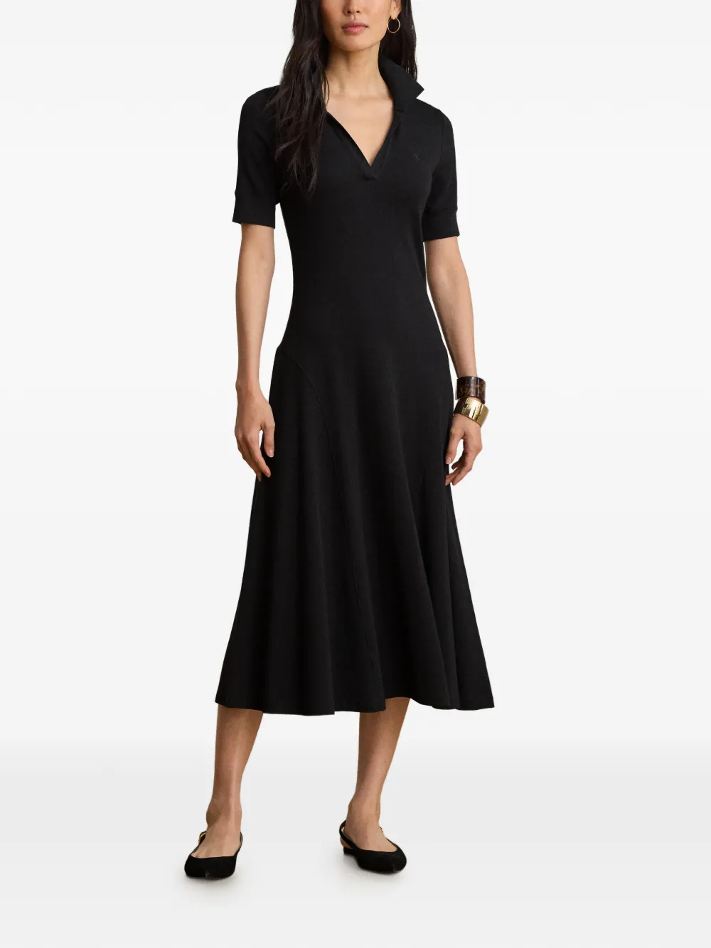 Lauren Ralph Lauren Ribgebreide midi-jurk Zwart
