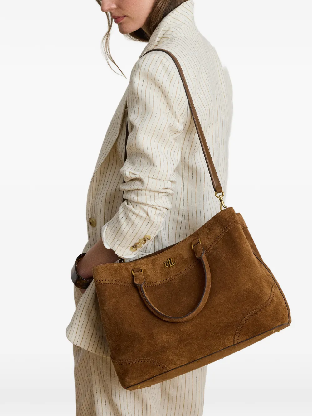 Lauren Ralph Lauren Grote Marcy suède shopper Bruin