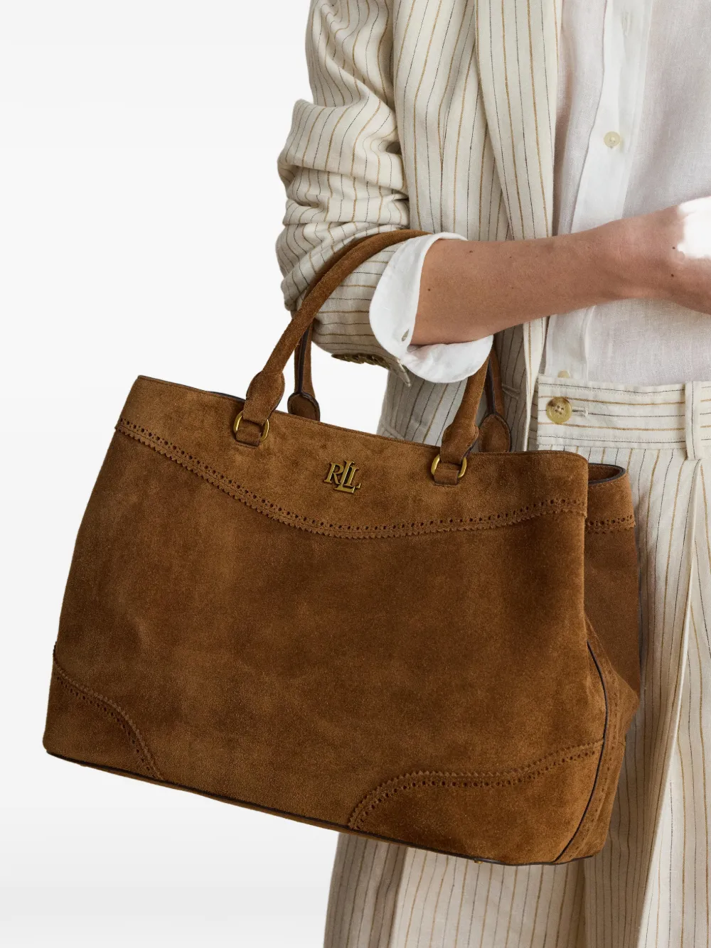 Lauren Ralph Lauren Grote Marcy suède shopper Bruin