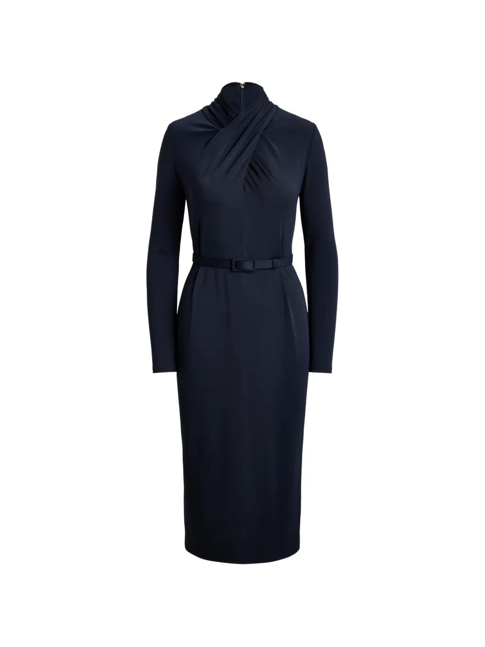 Lauren Ralph Lauren Stehkragen-Midikleid mit Gürtel - Blau