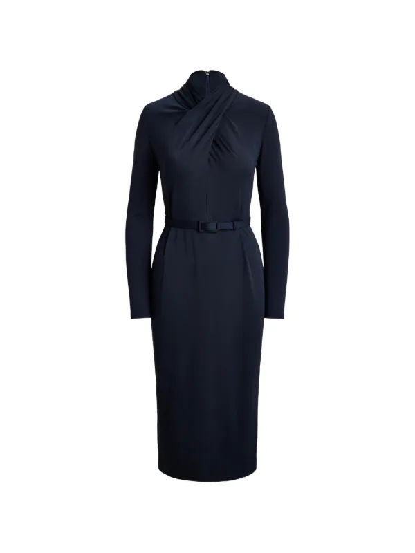 ralph lauren midi dress formal Women's Belted Mockneck Jersey | Lauren Navy NA-06.11.26AM