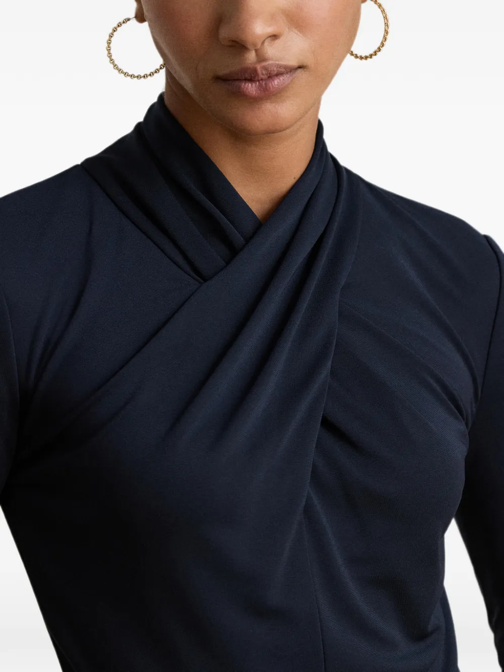 Lauren Ralph Lauren Midi-jurk met opstaande hals en ceintuur Blauw