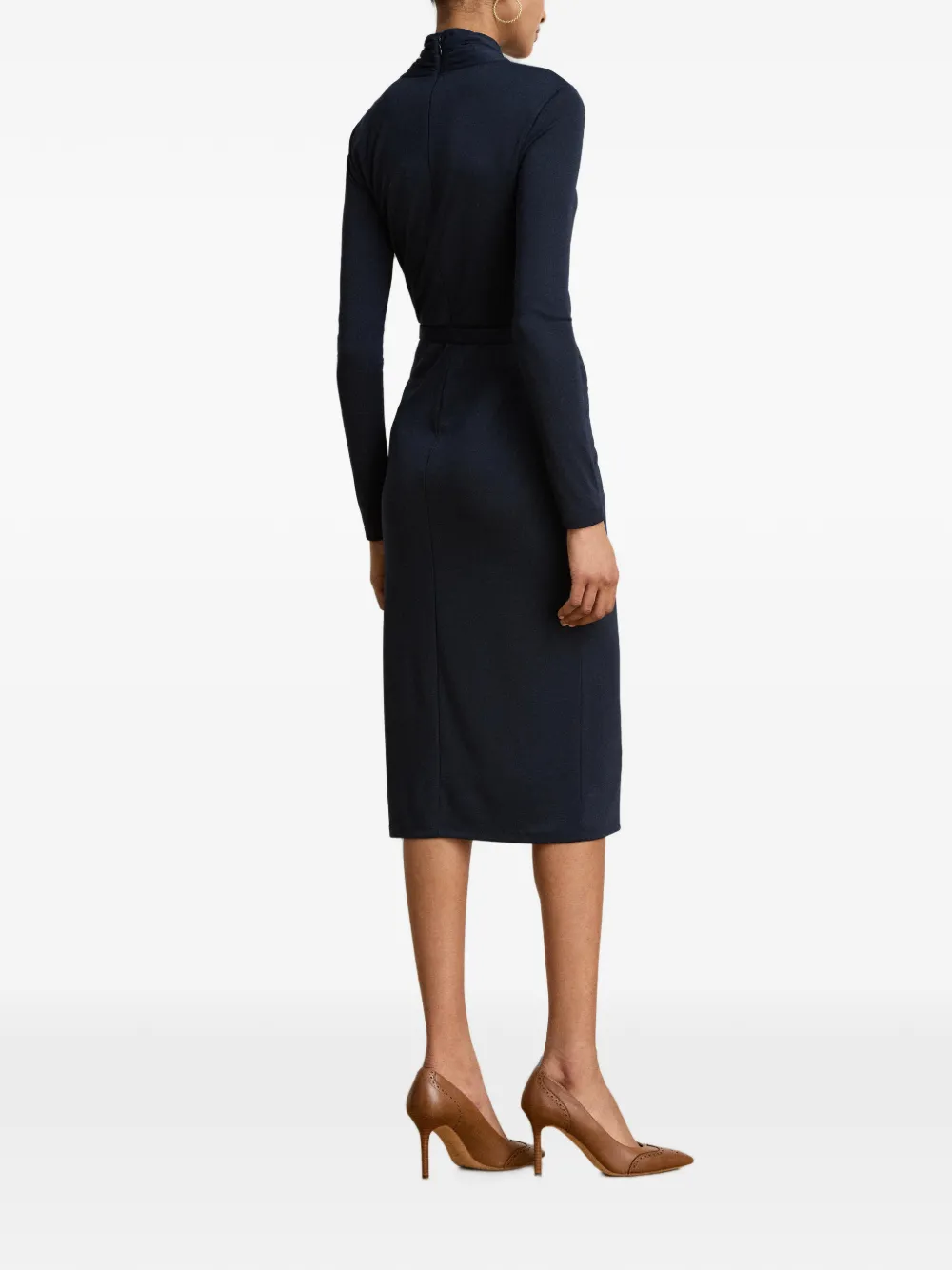 Lauren Ralph Lauren Midi-jurk met opstaande hals en ceintuur Blauw