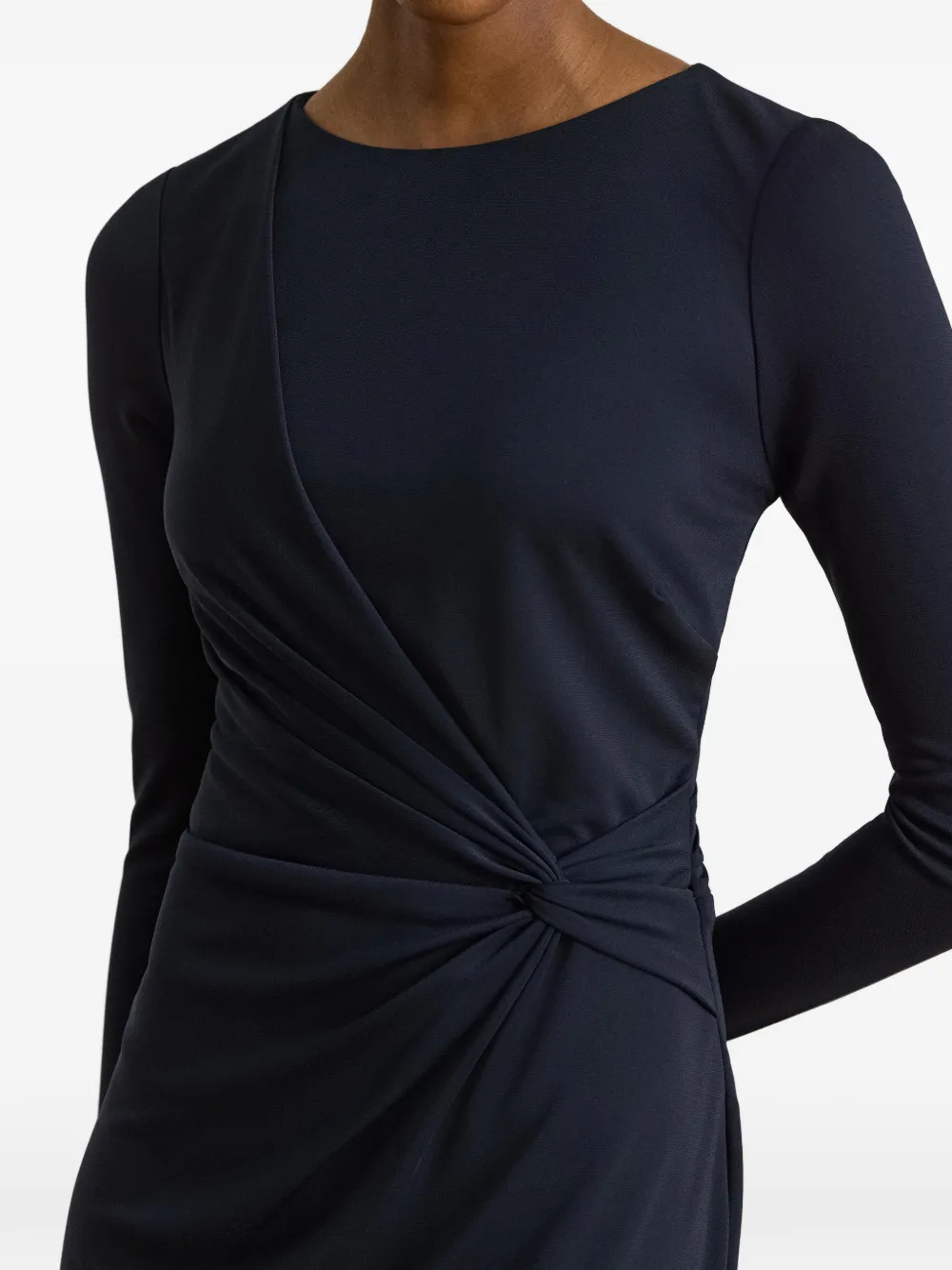 Lauren Ralph Lauren Jersey midi-jurk met boothals en gedraaide voorkant Blauw
