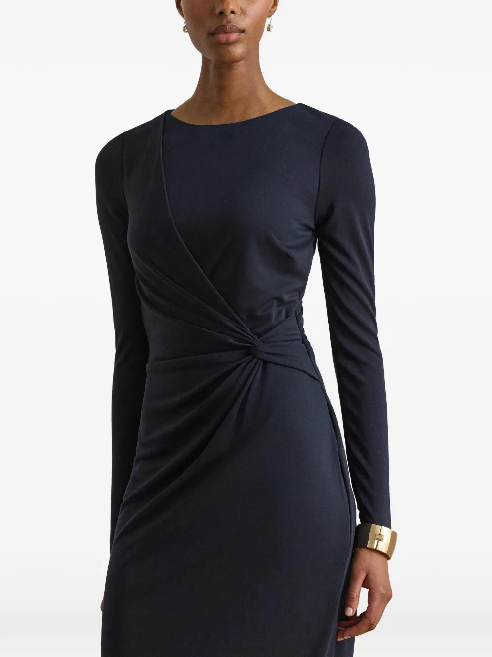 Lauren Ralph Lauren Jersey midi-jurk met boothals en gedraaide voorkant Blauw