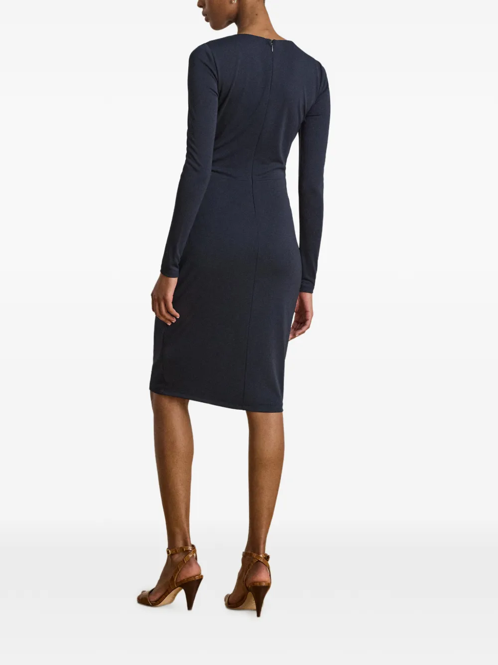Lauren Ralph Lauren Jersey midi-jurk met boothals en gedraaide voorkant Blauw