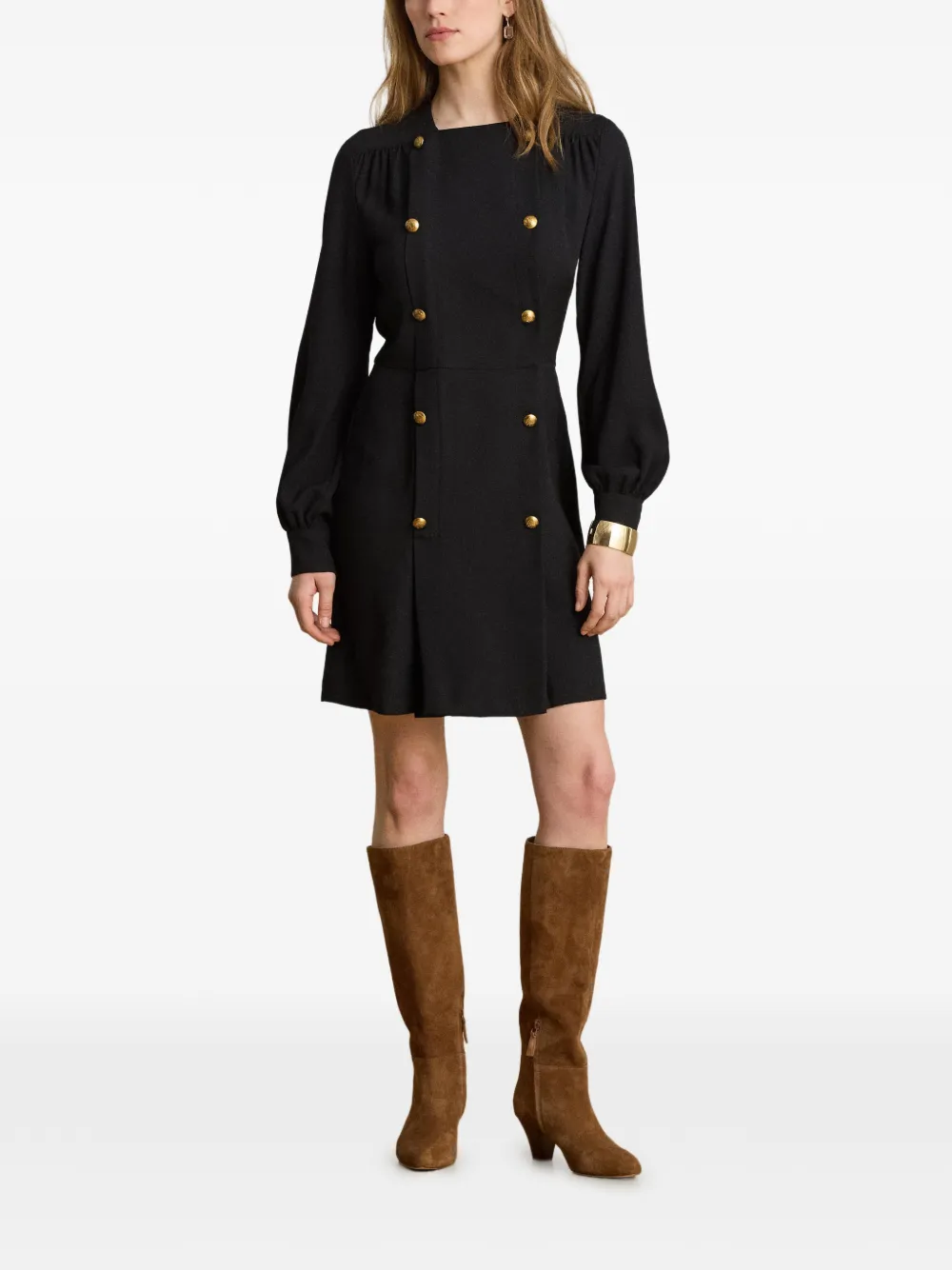 Lauren Ralph Lauren Georgette mini-jurk met dubbele rij knopen Zwart