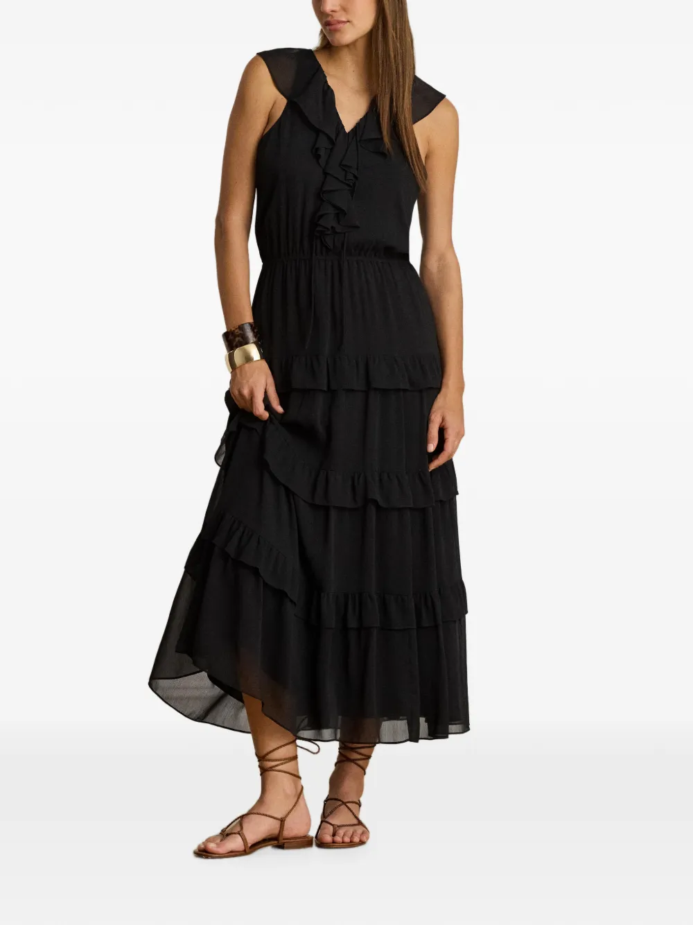 Lauren Ralph Lauren Maxi-jurk met ruches Zwart