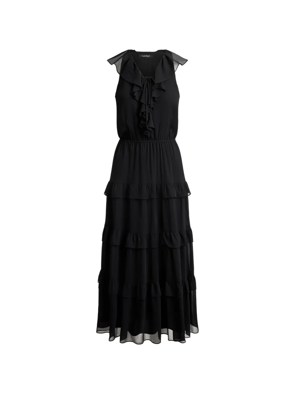 Lauren Ralph Lauren Abito lungo con ruches - Nero