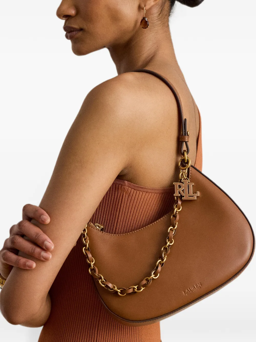 Lauren Ralph Lauren Medium Marcy schoudertas met rits Bruin