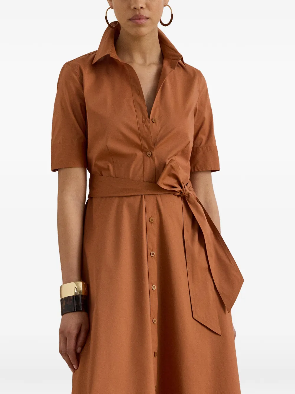 Lauren Ralph Lauren Midi-blousejurk met ceintuur Bruin