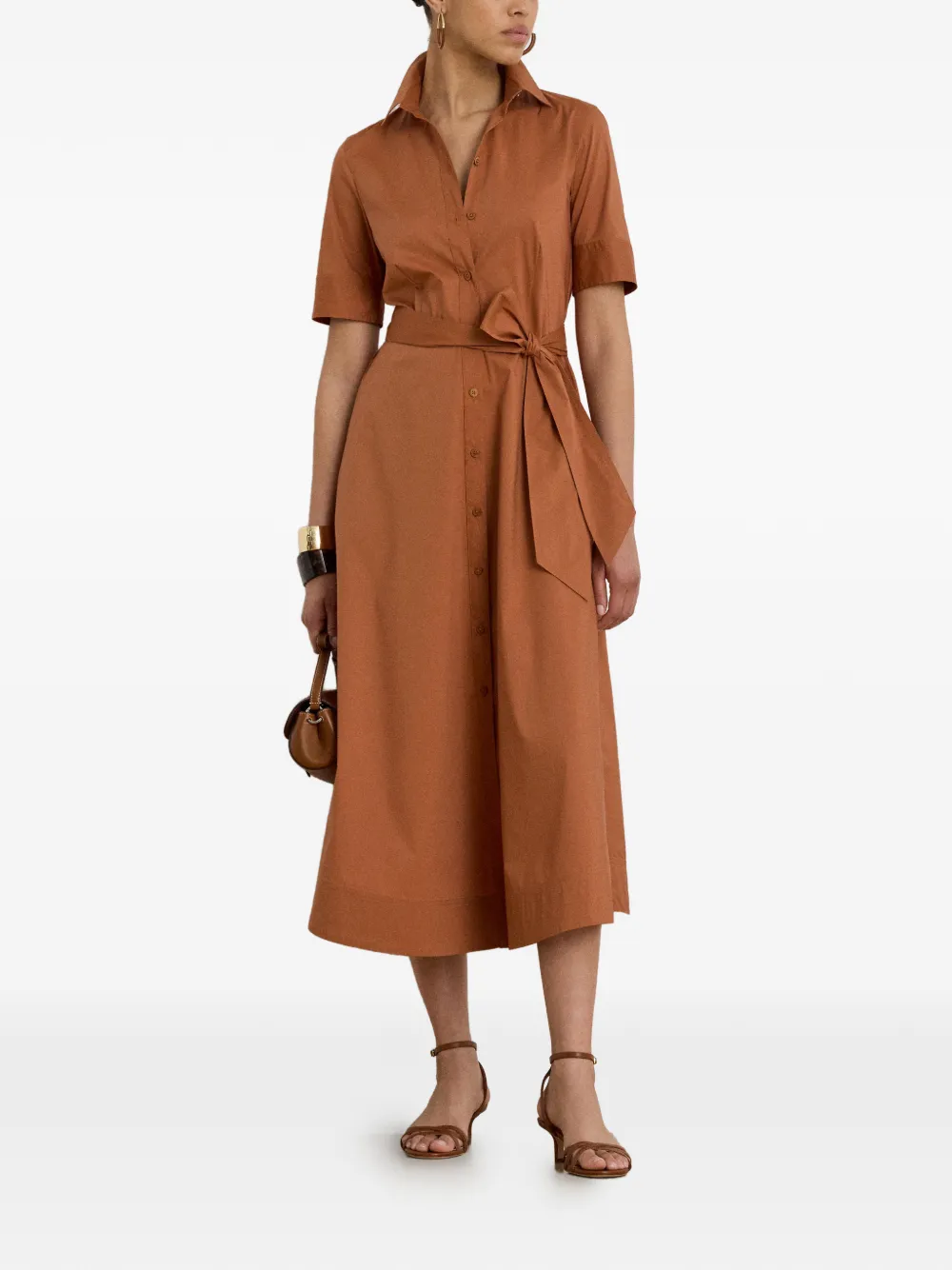 Lauren Ralph Lauren Midi-blousejurk met ceintuur Bruin