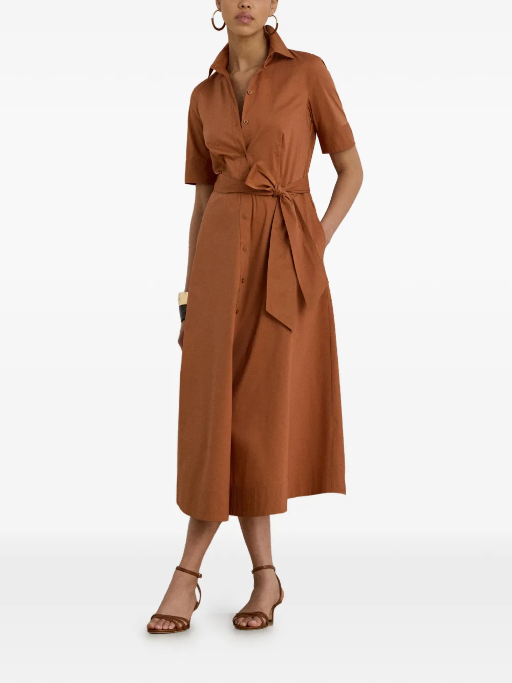 Lauren Ralph Lauren Midi-blousejurk met ceintuur Bruin