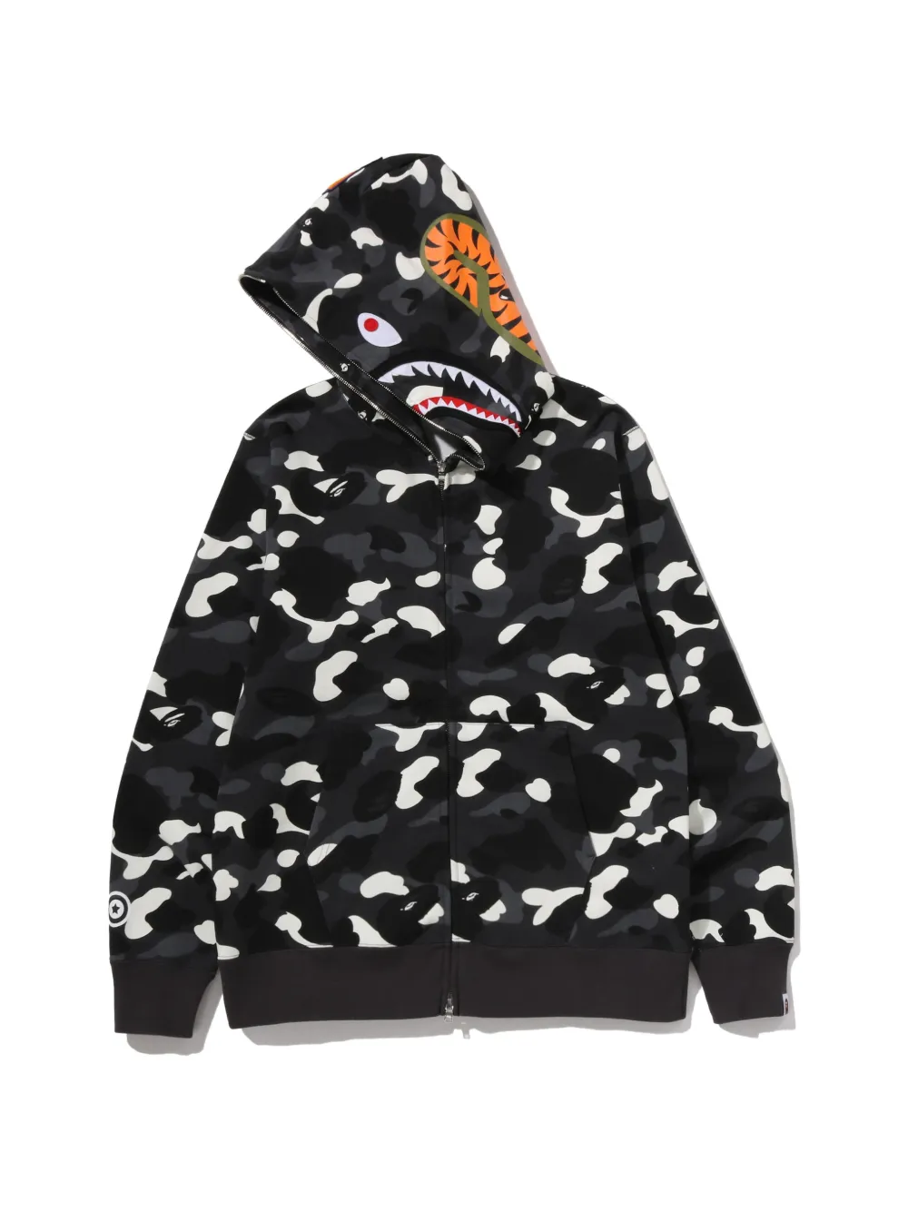 A BATHING APE Shark hoodie met camouflageprint Zwart