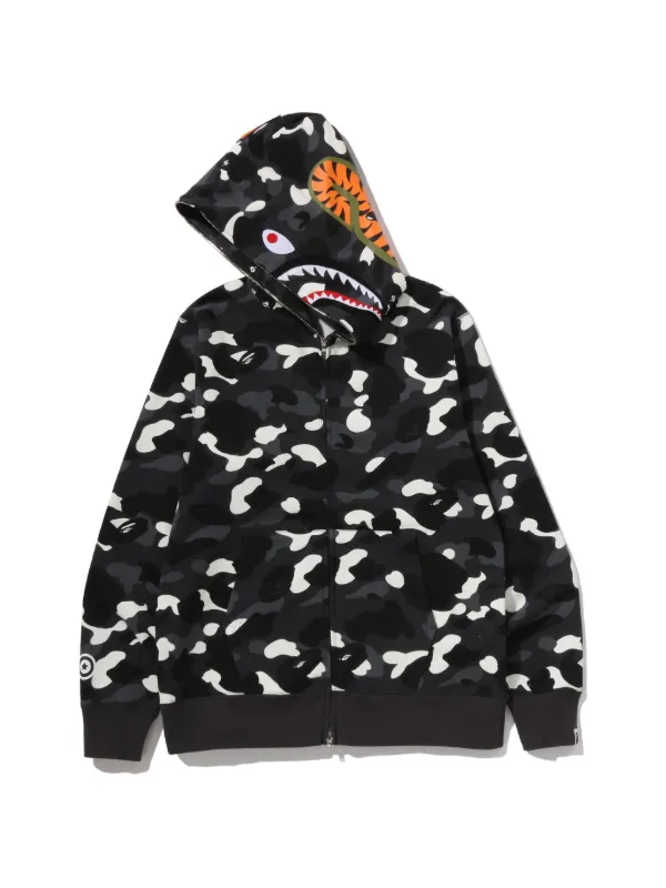 A BATHING APE シャーク フルジップパーカー 黒 カモフラージュ L A BATHING APE® Shark カモフラージュ ジップアップ パーカー