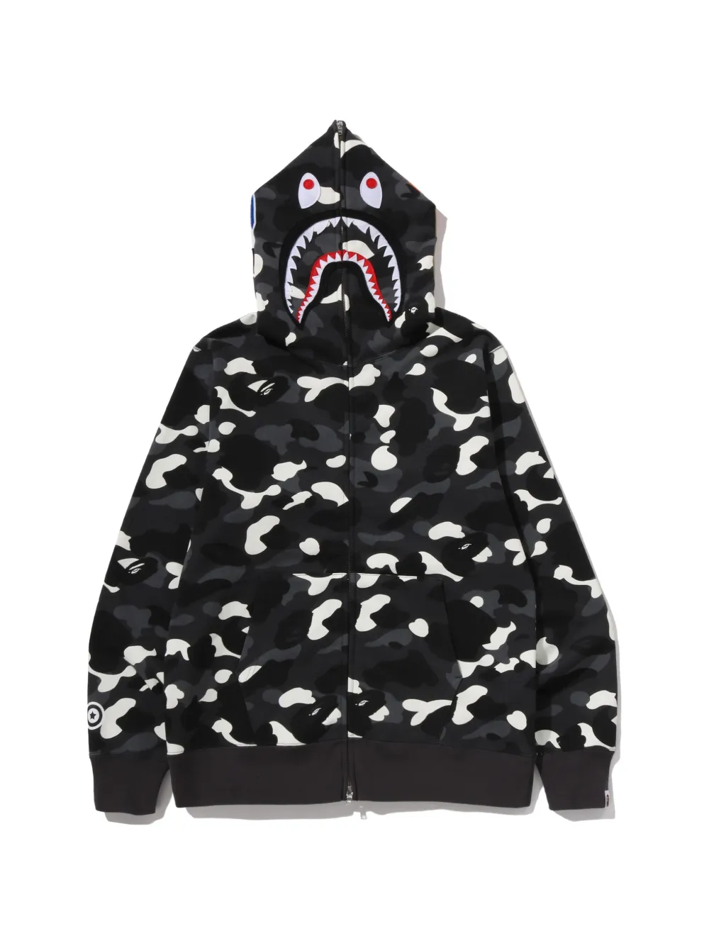 A BATHING APE Shark hoodie met camouflageprint Zwart
