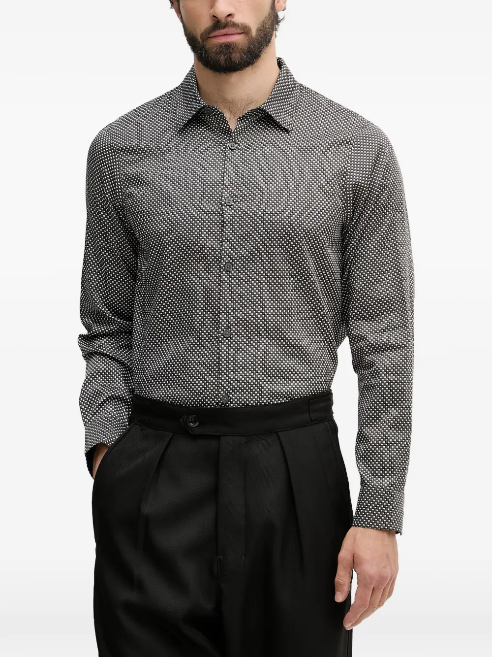 Armani Exchange 几何图案印花长袖衬衫 | 灰色 | Image 1