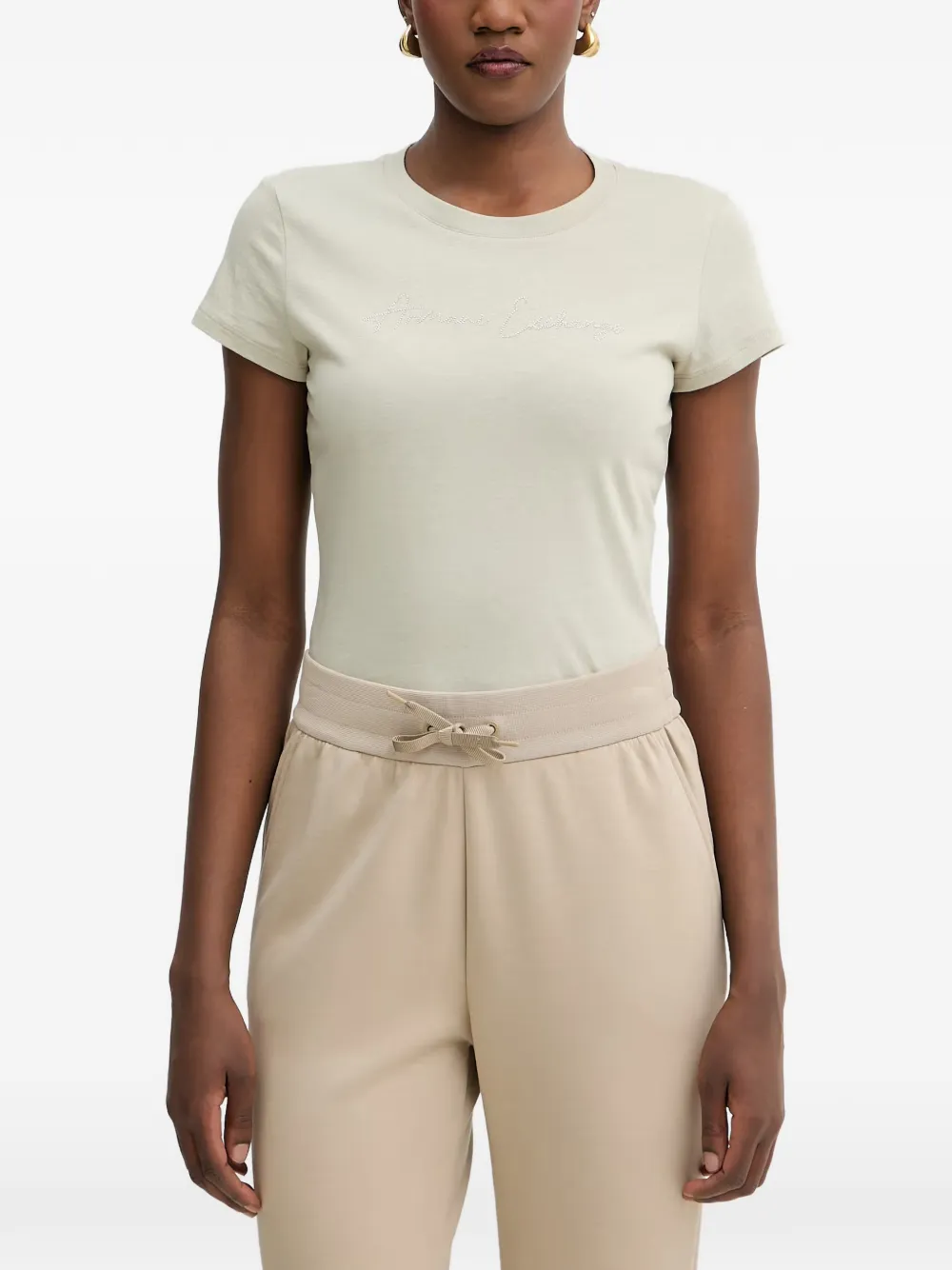 Armani Exchange crystal-embellished logo-print T-shirt - Verde